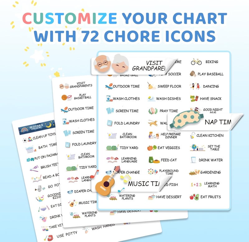 CustomMaster 3-in-1 Bedtime/Morning/Daily Routine Chart for Kids, Magnetic Chore Chart, Visual Schedule, Funny Kids To-Do List, ADHD Tools - Image 4